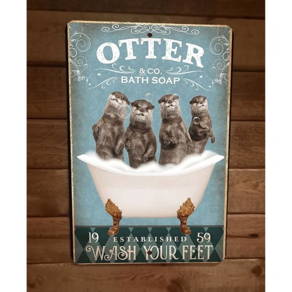 Otter Bath Soap 8x12 Metal Wall Sign Animal Poster
